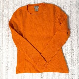 L.L. Bean 100% Cashmere Mid-Layer Crew Neck Sweater Orange; Small (S 6-8)